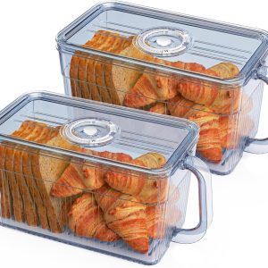 2 PCS Bread Box for Homemade Bread Airtight Bread Boxes for Kitchen Counter, Time Recording Bread Storage Container with Handle Grey
