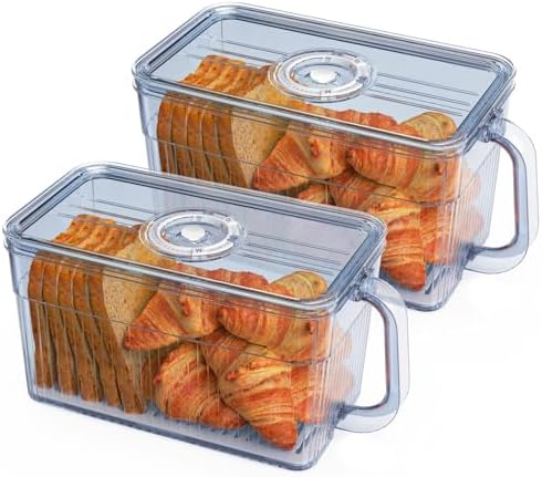 2 PCS Bread Box for Homemade Bread Airtight Bread Boxes for Kitchen Counter, Time Recording Bread Storage Container with Handle Grey - Image 2