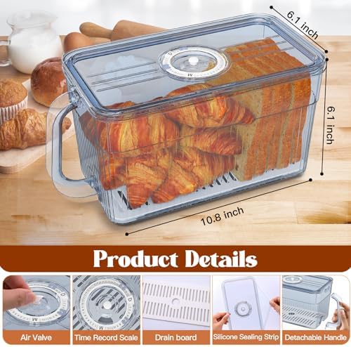 2 PCS Bread Box for Homemade Bread Airtight Bread Boxes for Kitchen Counter, Time Recording Bread Storage Container with Handle Grey - Image 4