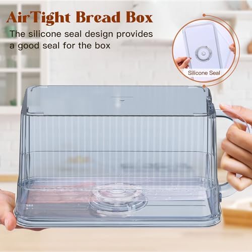2 PCS Bread Box for Homemade Bread Airtight Bread Boxes for Kitchen Counter, Time Recording Bread Storage Container with Handle Grey - Image 6