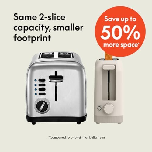 bella 2 Slice Slim Toaster, Fits-anywhere™ Kitchenware, 6 Setting Shade Control with Reheat & Cancel Buttons, Fits sourdough, 10” Long Slot, Anti Jam & Auto Shutoff, 900 Watt, Oatmilk - Image 3