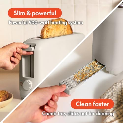 bella 2 Slice Slim Toaster, Fits-anywhere™ Kitchenware, 6 Setting Shade Control with Reheat & Cancel Buttons, Fits sourdough, 10” Long Slot, Anti Jam & Auto Shutoff, 900 Watt, Oatmilk - Image 5