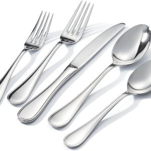 KINGSTONE 40 Piece Teardrop Silverware Set for 8, 18/10 Stainless Steel Flatware Set, Modern Design Cutlery Set for Home/Hotel/Wedding,Mirror Polished and Dishwasher Safe