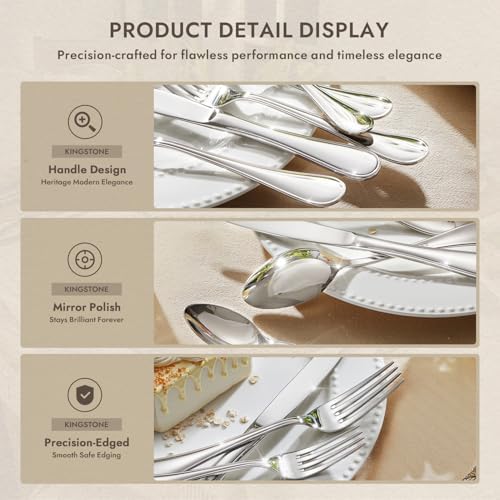 KINGSTONE 40 Piece Teardrop Silverware Set for 8, 18/10 Stainless Steel Flatware Set, Modern Design Cutlery Set for Home/Hotel/Wedding,Mirror Polished and Dishwasher Safe - Image 4