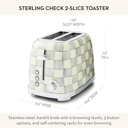MACKENZIE-CHILDS 2-Slice Toaster, Decorative Toaster for Kitchen, Gray-and-White Sterling Check - Image 5
