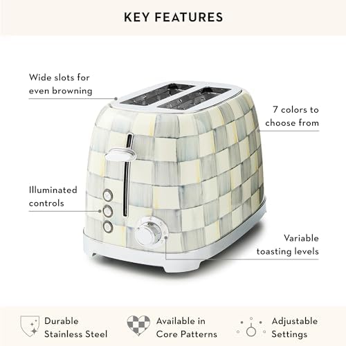 MACKENZIE-CHILDS 2-Slice Toaster, Decorative Toaster for Kitchen, Gray-and-White Sterling Check - Image 6