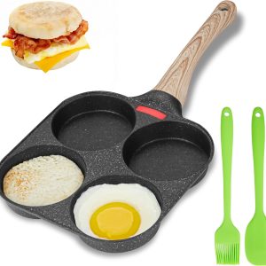 MyLifeUNIT Egg Frying Pan, 4-Cup Egg Pan Nonstick, Fried Egg Pan Skillet for Breakfast, Pancake, Hamburger, Sandwiches, Suitable for Gas Stove & Induction Cookware