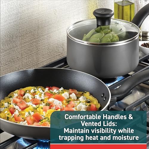 T-fal Initiatives Non Stick Fry Pan 2 Piece Set, 8.5, 10 Inch, Oven Broiler Safe 350F, Cookware, Kitchen Cooking Set, Skillets, Frying Pans, Egg Pan, Omelet Pan, Pots and Pans, Dishwasher Safe, Black - Image 5